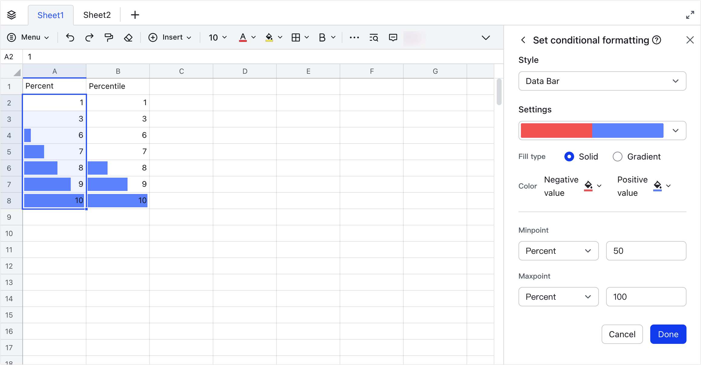 Use percent and percentile for conditional formatting