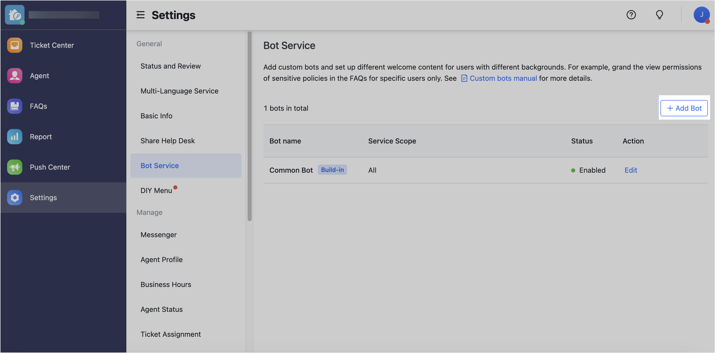 Add and use custom bots in Help Desk