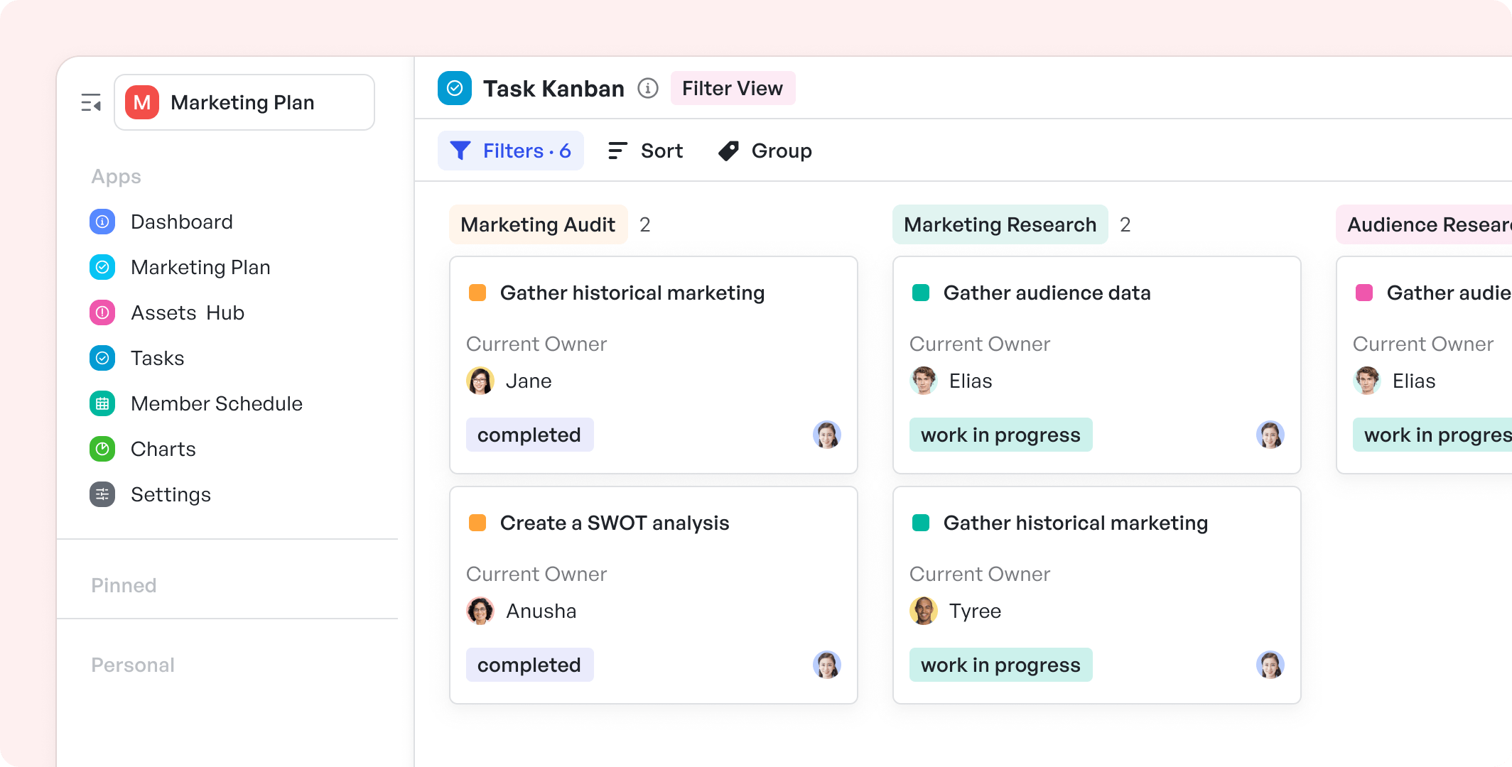 meegle marketing plan template task kanban screenshot