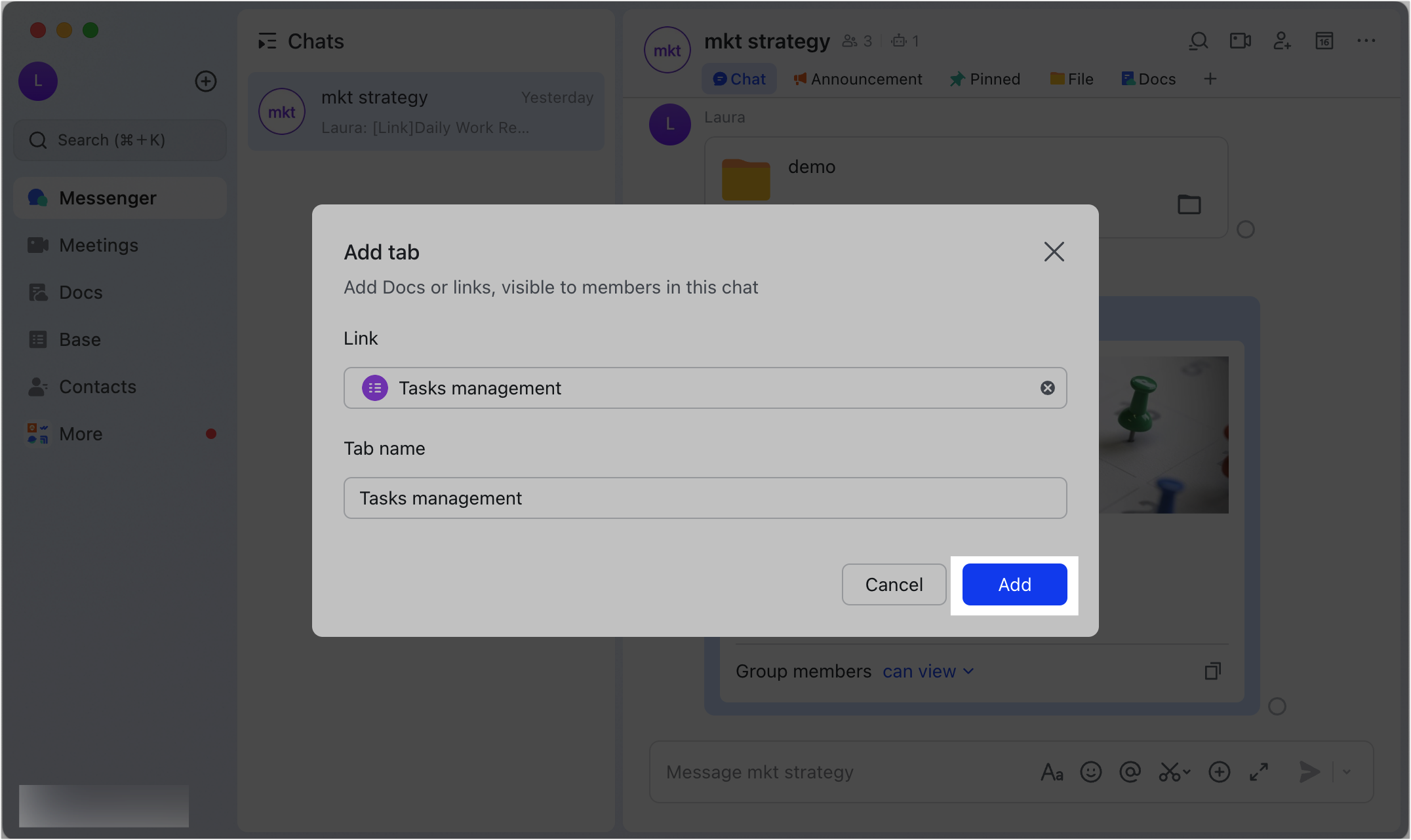 Use tabs in chats