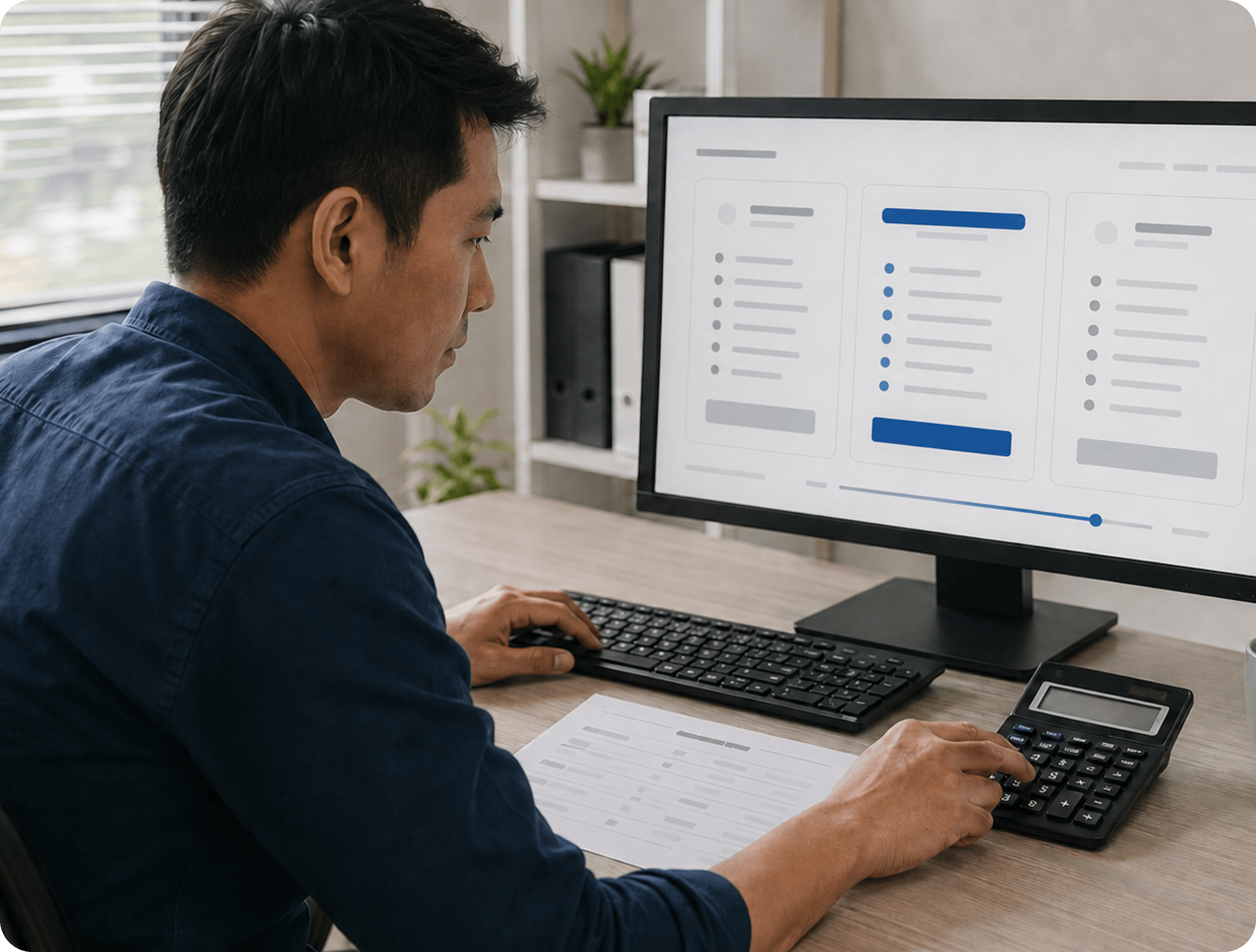 A small business owner comparing prices on a computer