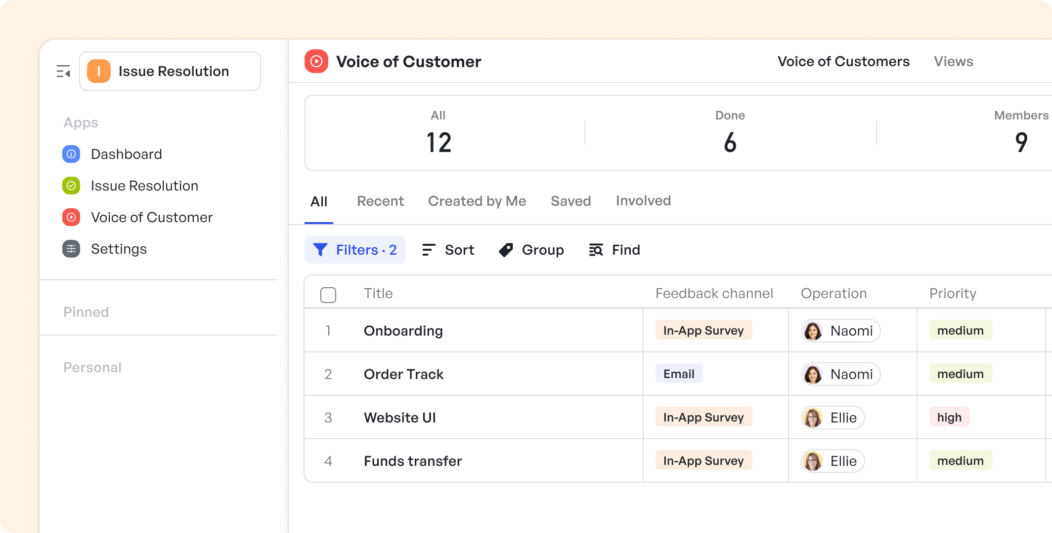 voice of customer table